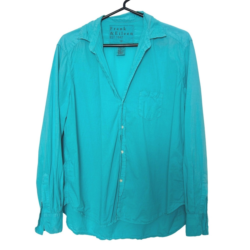 Frank & Eileen Button up Women M Turquoise Eileen Relaxed Cotton Coastal Luxury